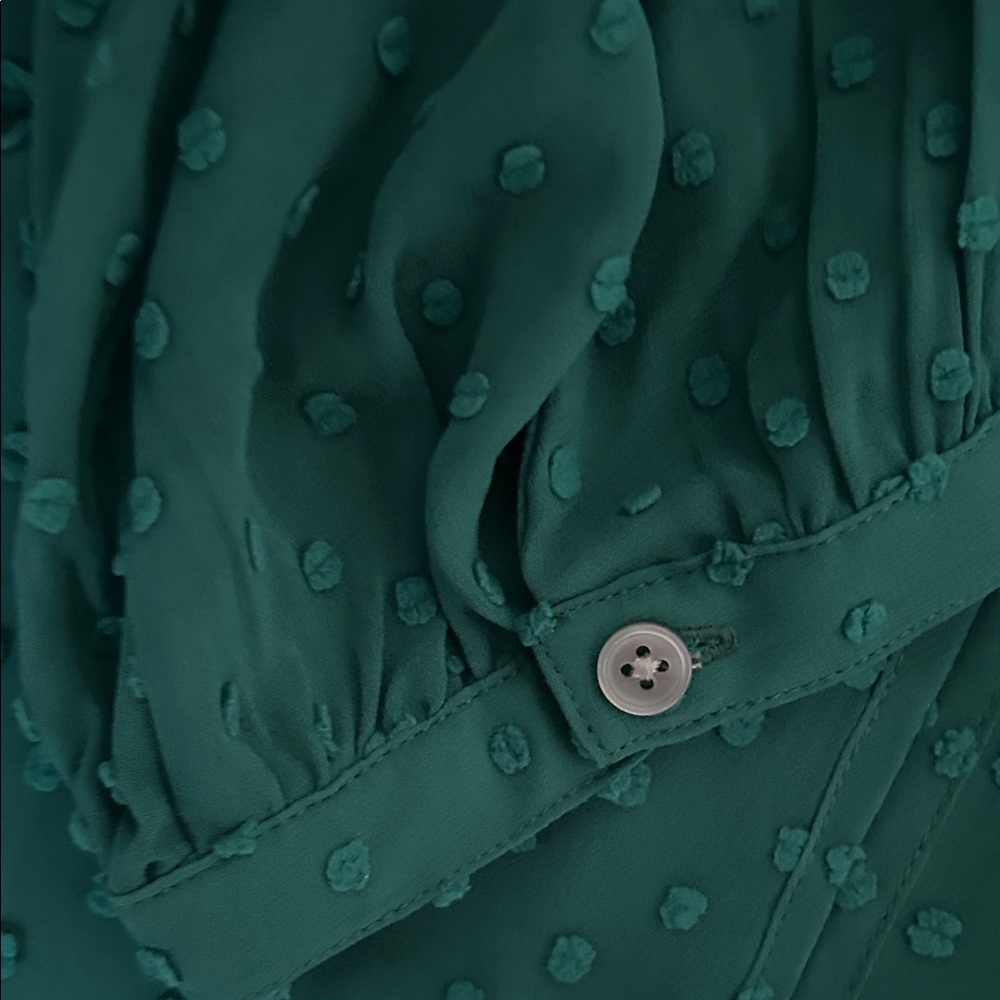 J. Crew Deep Green V-Neck Blouse - Picture 3 of 4